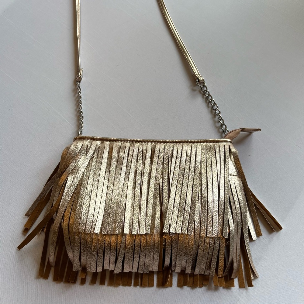 Fringe Crossbody Bag in Metallic Gold